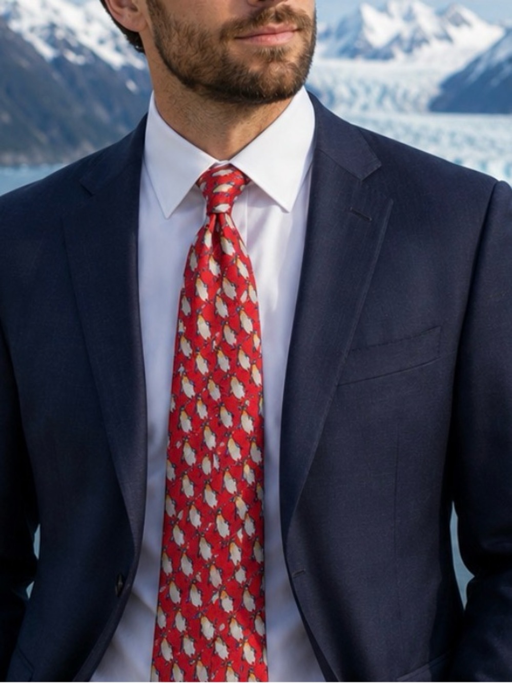 Beaufort Penguin Silk Neck Tie Red Silk Tie with Penguins Made in Italy